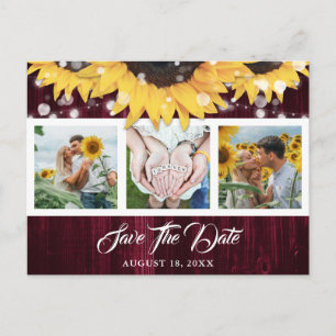 Sunflower Burgundy Photo Wedding Save The Date Announcement Postcard