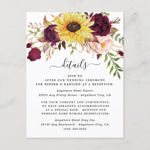 Sunflower Burgundy Red Blush Peony Rose Wedding Enclosure Card