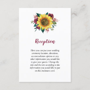 Sunflower Burgundy Rose Floral Wedding Enclosure Card