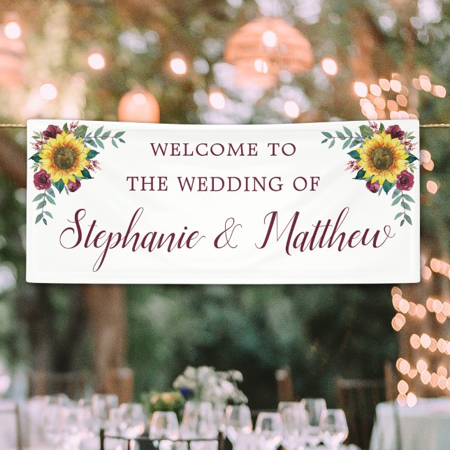 Sunflower Burgundy Rose Floral Wedding Welcome Banner (Creator Uploaded)