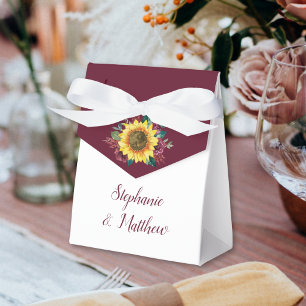 Sunflower Burgundy Rose Geometric Wedding Thanks Favour Box