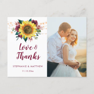 Sunflower Burgundy Rose Lights Photo Thank You Postcard