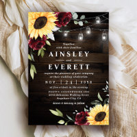 Sunflower Burgundy Rose Mason Jar Themed Wedding