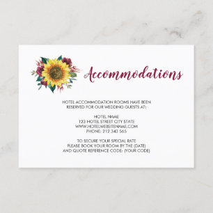 Sunflower Burgundy Rose Wedding Accommodations Enclosure Card