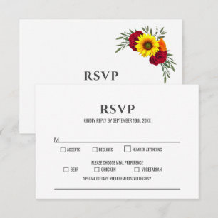 Sunflower Burgundy Rose Wedding RSVP Card