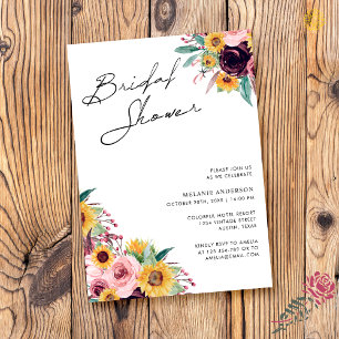 Sunflower Burgundy Rustic Autumn Bridal Shower Invitation