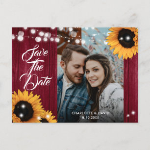 Sunflower Burgundy Wedding Photo Save The Date Announcement Postcard