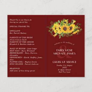 Sunflower Burgundy Wedding Program or other event