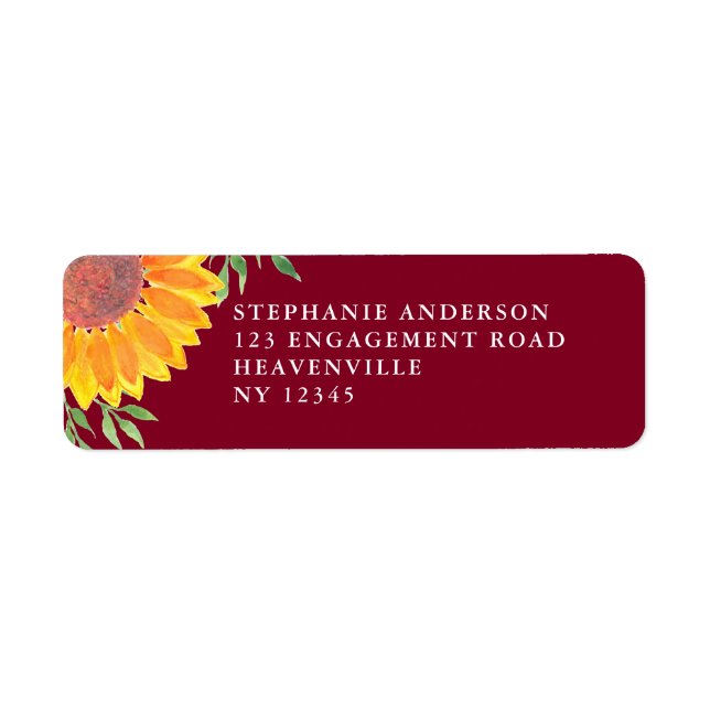 Sunflower Burgundy Wedding Return Address (Front)