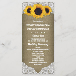 Sunflower Burlap and Lace Rustic Wedding Programs Programme