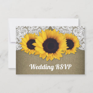 Sunflower Burlap and Lace Wedding RSVP Cards