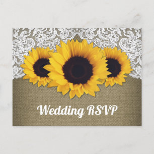 Sunflower Burlap and Lace Wedding RSVP Postcards