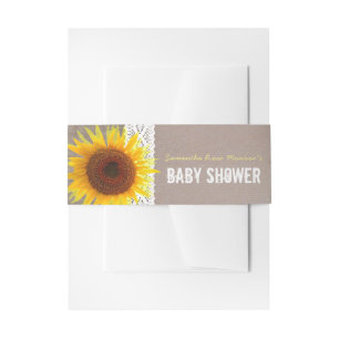 Sunflower Burlap & Crochet Lace Baby Shower Invitation Belly Band
