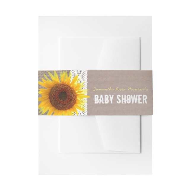 Sunflower Burlap & Crochet Lace Baby Shower Invitation Belly Band (Front Example)