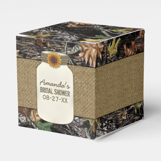 Sunflower Burlap Hunting Camo Wedding Favour Boxes (Front Side)