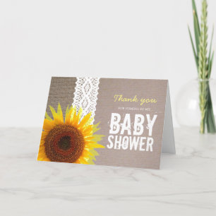 Sunflower Burlap & Lace Baby Shower Thank You Card