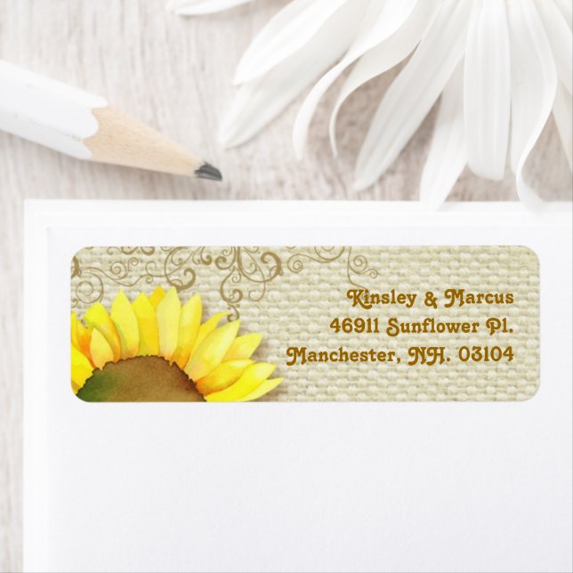 Sunflower Burlap Wedding Return Address (Insitu)