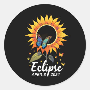Sunflower Butterflies Flowers Total Solar Eclipse Classic Round Sticker