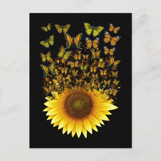 Sunflower Butterflies Women Girls Floral Butterfly Postcard (Front)