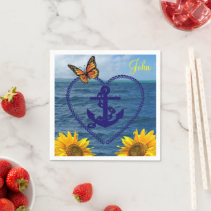 Sunflower Butterfly Anchor Paper Napkins