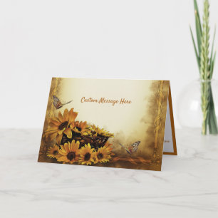 Sunflower Butterfly Basket of Flowers Note Card