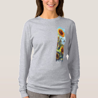 Sunflower & Butterfly Brushstroke Paint T-Shirt