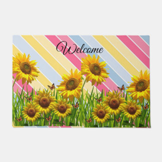 Sunflower Butterfly Bumblebee Door Mat