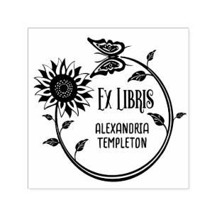 Sunflower Butterfly Ex Libris Library Book Name Self-inking Stamp