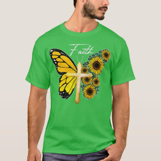 Sunflower Butterfly Faith Cross Jesus Christian Lo T-Shirt