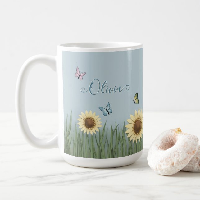 Sunflower Butterfly Floral Coffee Mug (With Donut)