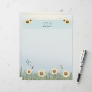 Sunflower Butterfly Floral Custom Letterhead