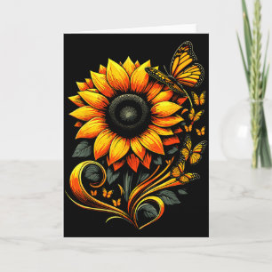 Sunflower Butterfly Floral Nature Art  Card