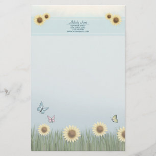 Sunflower Butterfly Floral Stationery Paper