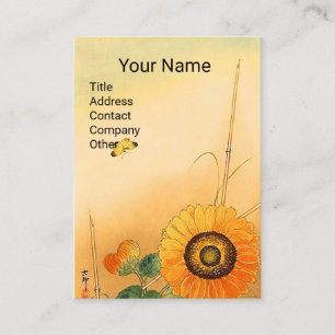 SUNFLOWER ,BUTTERFLY,GREEN LEAVES Japanese Floral Business Card
