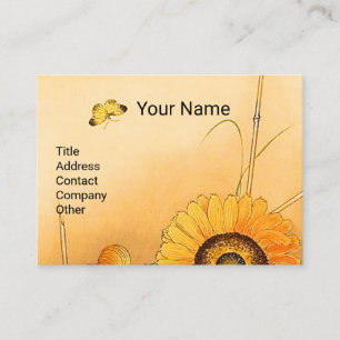 SUNFLOWER ,BUTTERFLY,GREEN LEAVES Japanese Floral Business Card