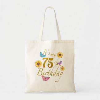 Sunflower Butterfly Happy Its My 75th Birthday Gif Tote Bag