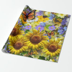 Sunflower Butterfly Matte Wrapping Paper