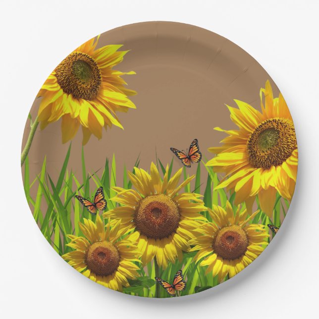 Sunflower Butterfly Paper Plates (Front)