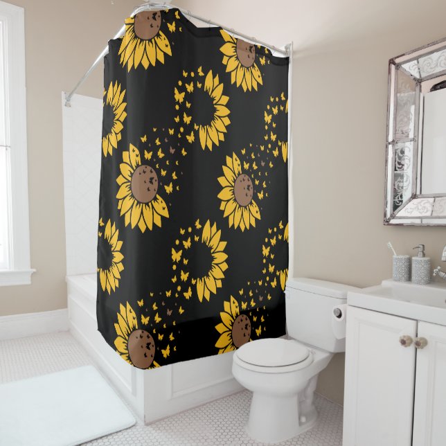 Sunflower Butterfly Shower Curtain (In Situ)