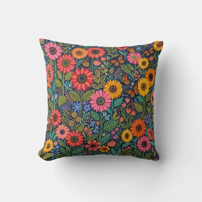 Sunflower Butterfly Throw Pillow (Front)