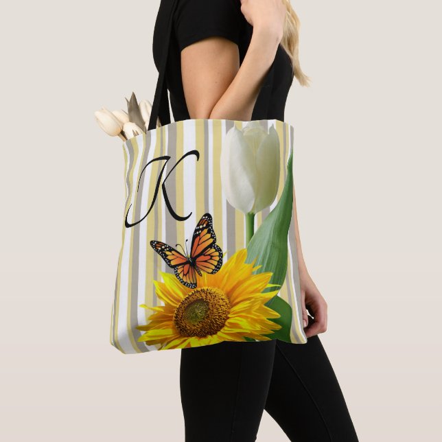Sunflower Butterfly Tulip Tote Bag (Close Up)