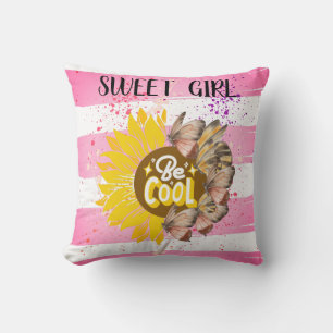 Sunflower & Butterfly Vibrant Pink Art Cushion