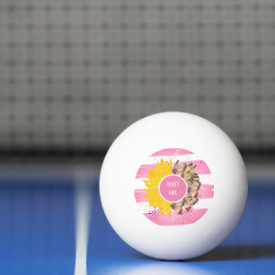 Sunflower & Butterfly Vibrant Pink Art Ping Pong Ball