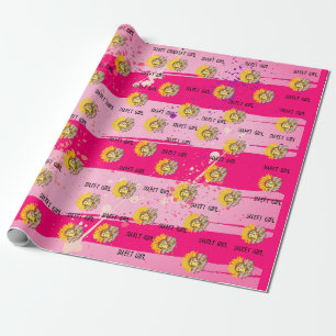 Sunflower & Butterfly Vibrant Pink Art Wrapping Paper