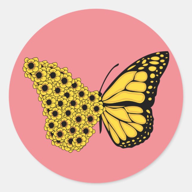 sunflower butterfly vintage women monarch classic round sticker (Front)