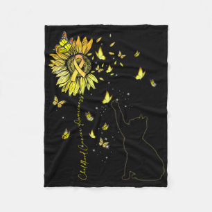 Sunflower Cat Gold Ribbon Childhood Cancer Awarene Fleece Blanket