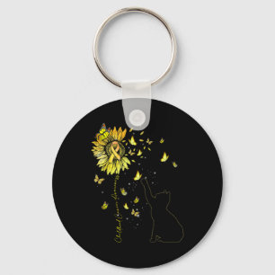 Sunflower Cat Gold Ribbon Childhood Cancer Awarene Key Ring