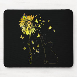 Sunflower Cat Gold Ribbon Childhood Cancer Awarene Mouse Pad