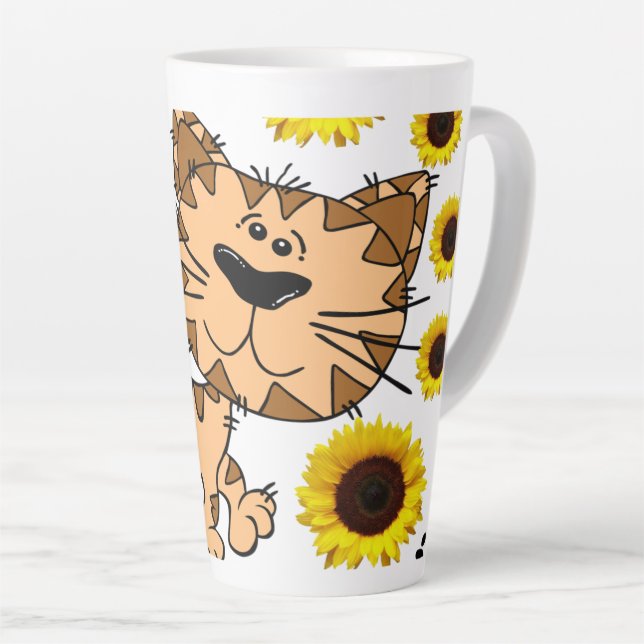 Sunflower Cat Kitten Latte Mug (Right Angle)