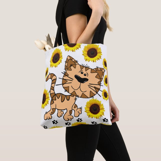 Sunflower Cat Kitten Tote (Close Up)